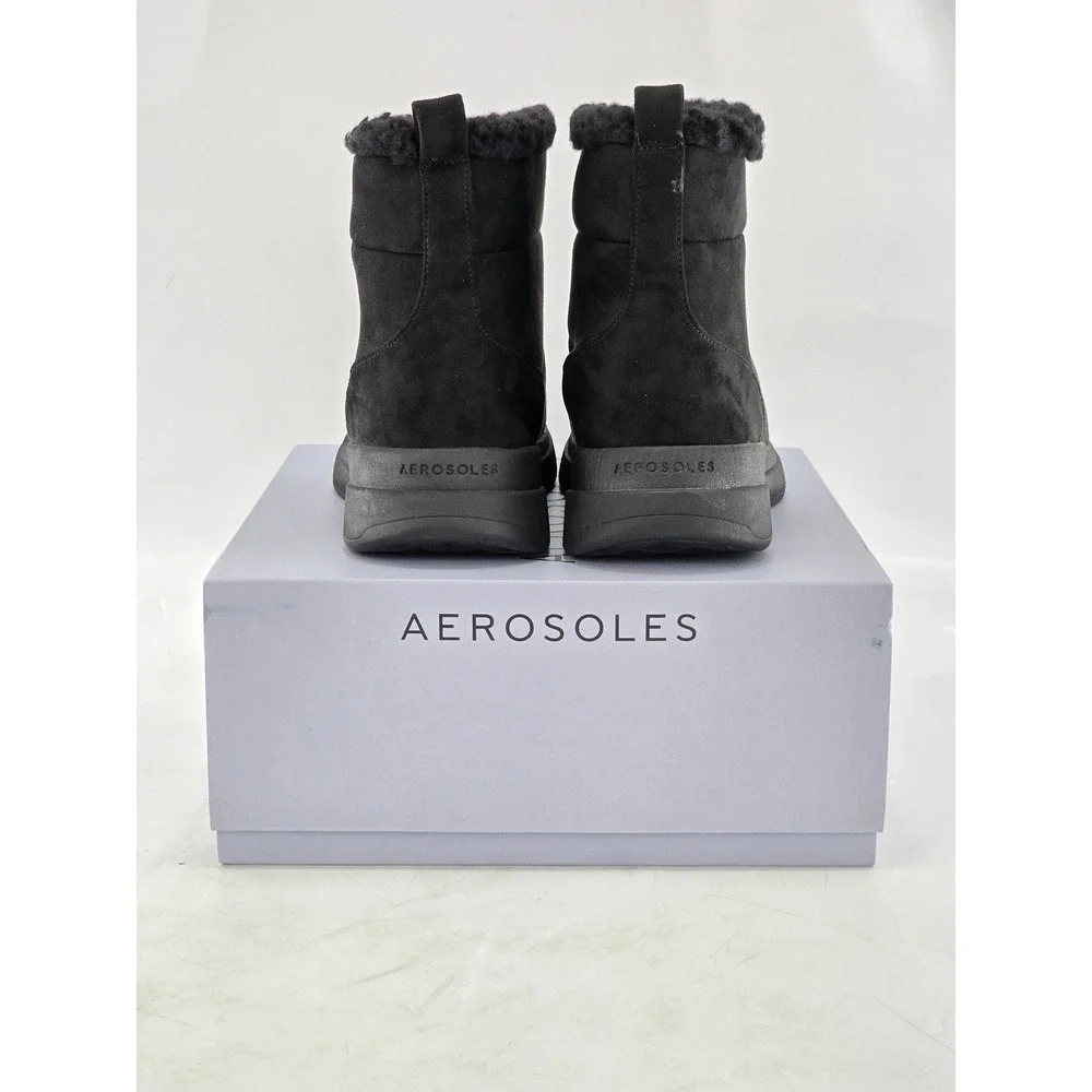 Aerosoles Fawne Ankle Boots Womens 9.5 Black Faux Suede Shearling Trim - New